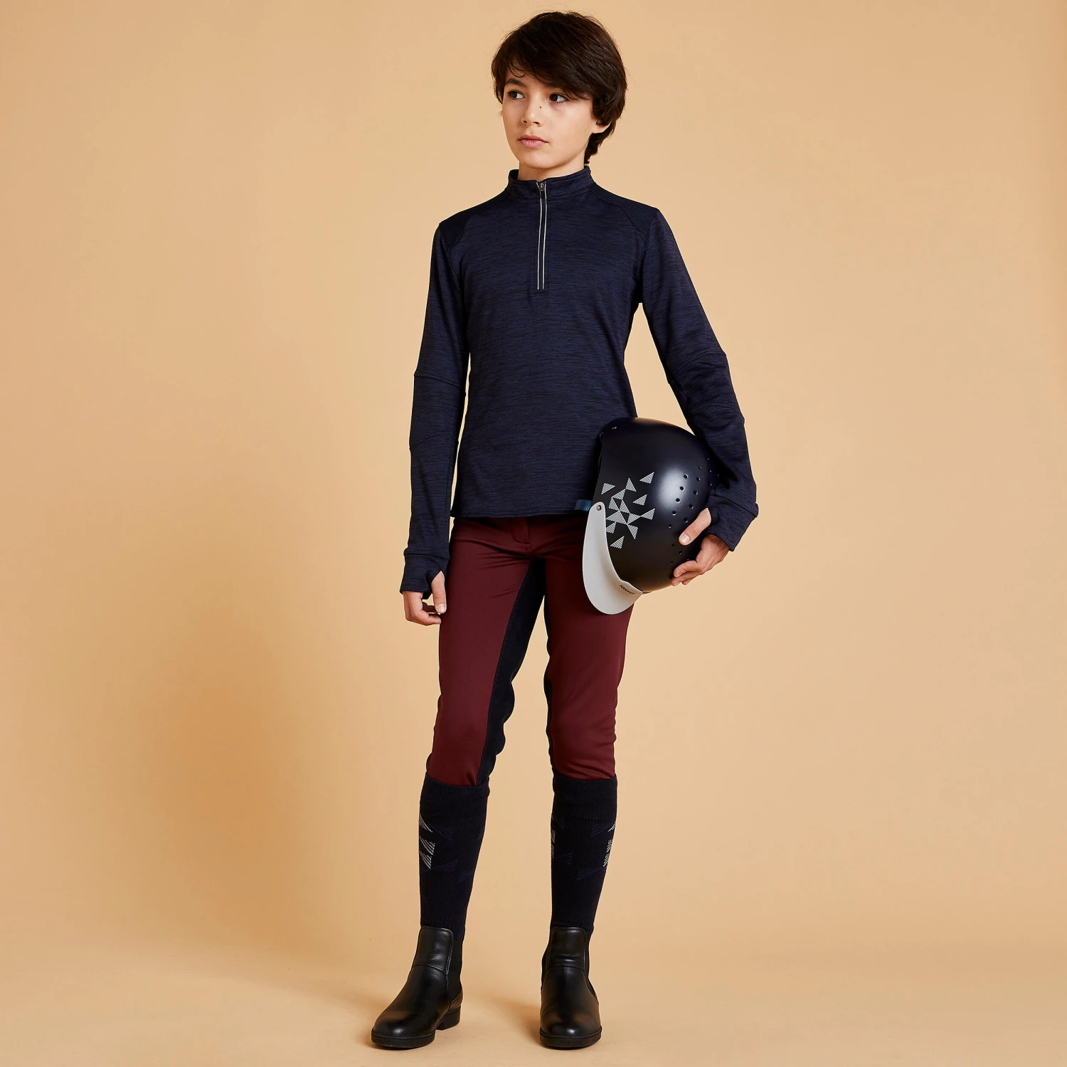 Kids' Horse Riding Long-Sleeved Warm Polo Shirt 500 - Image 2