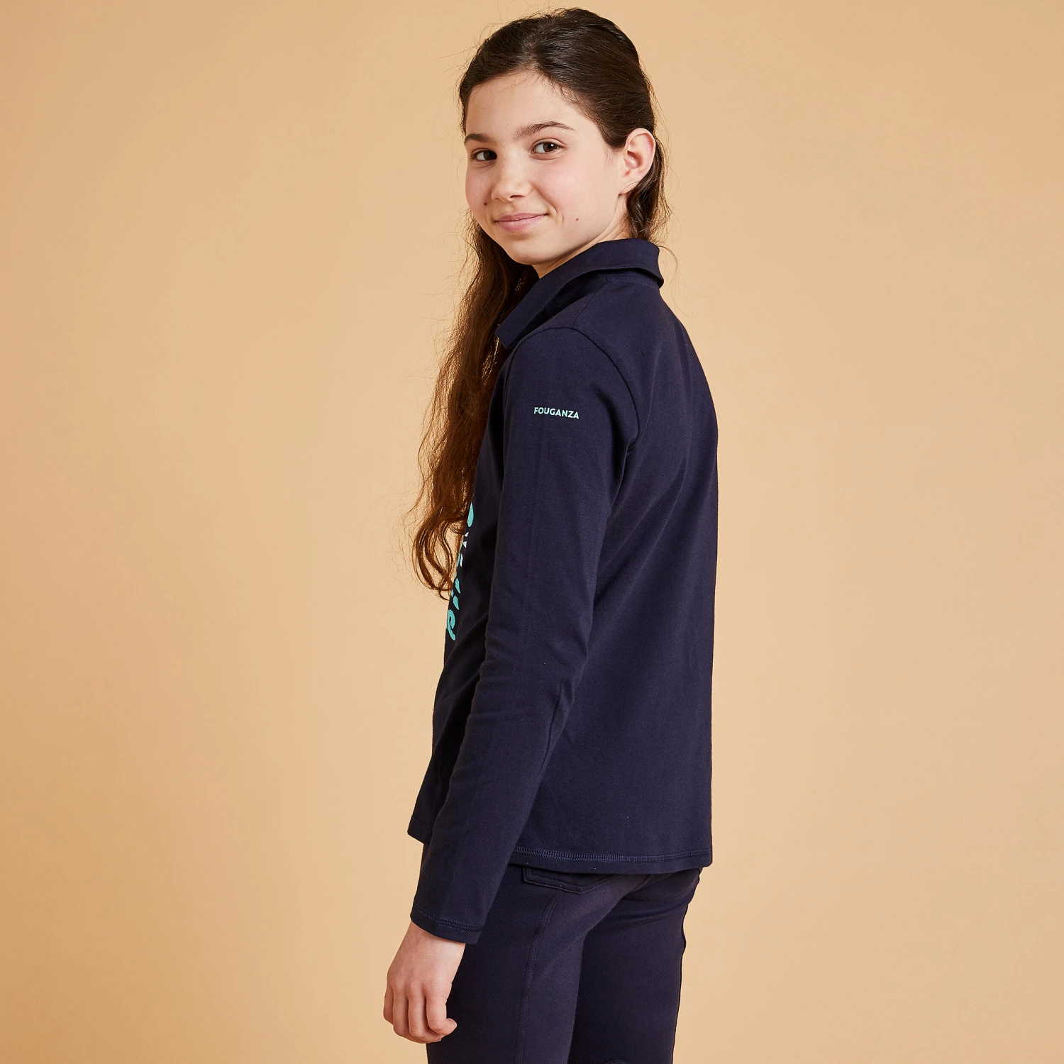 Girls' Long-Sleeved Horse Riding Polo Shirt 100 - Image 3