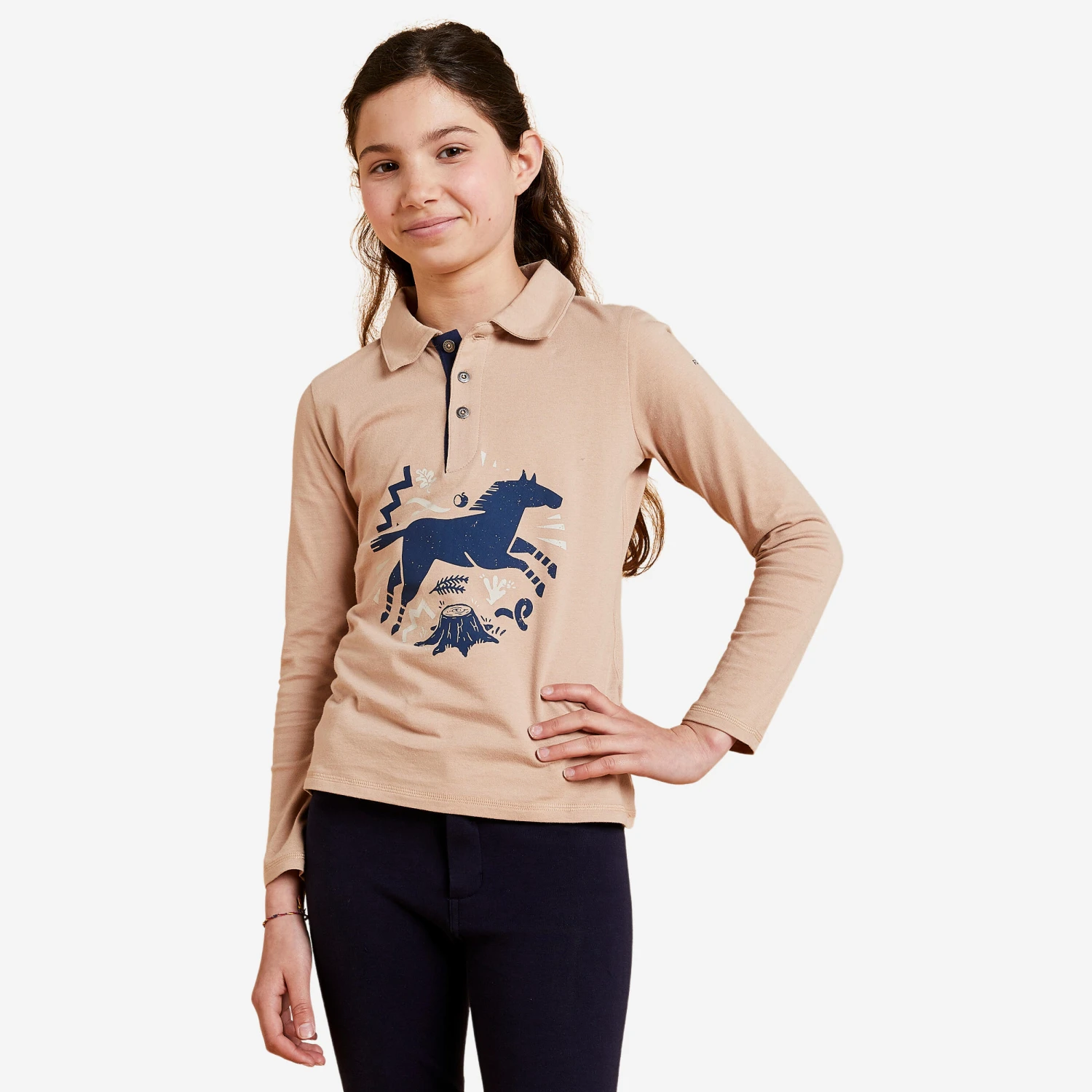 Girls' Long-Sleeved Horse Riding Polo Shirt 100 - Image 6