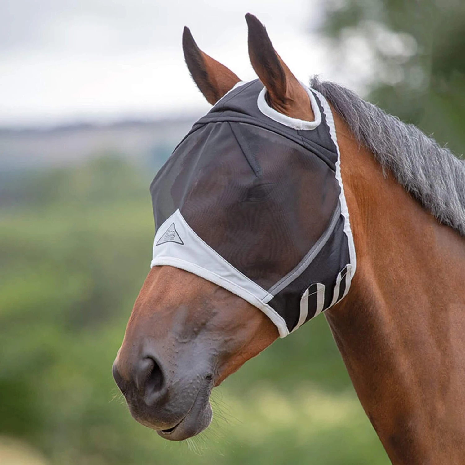 Fine Mesh Ear Holes Horse Fly Mask (Black) - Image 2