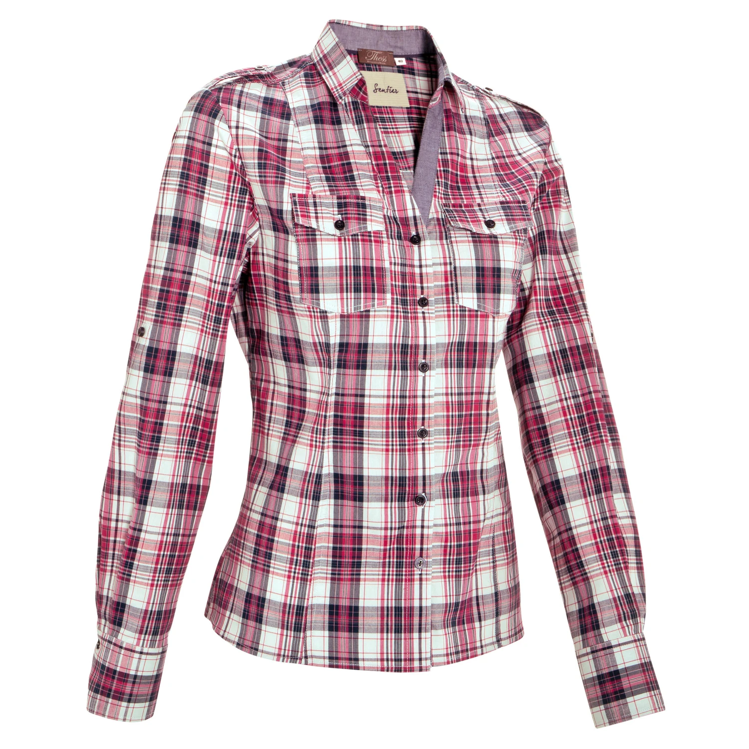 Sentier Women's Long-Sleeved Horse Riding Shirt - Pink And White Checks