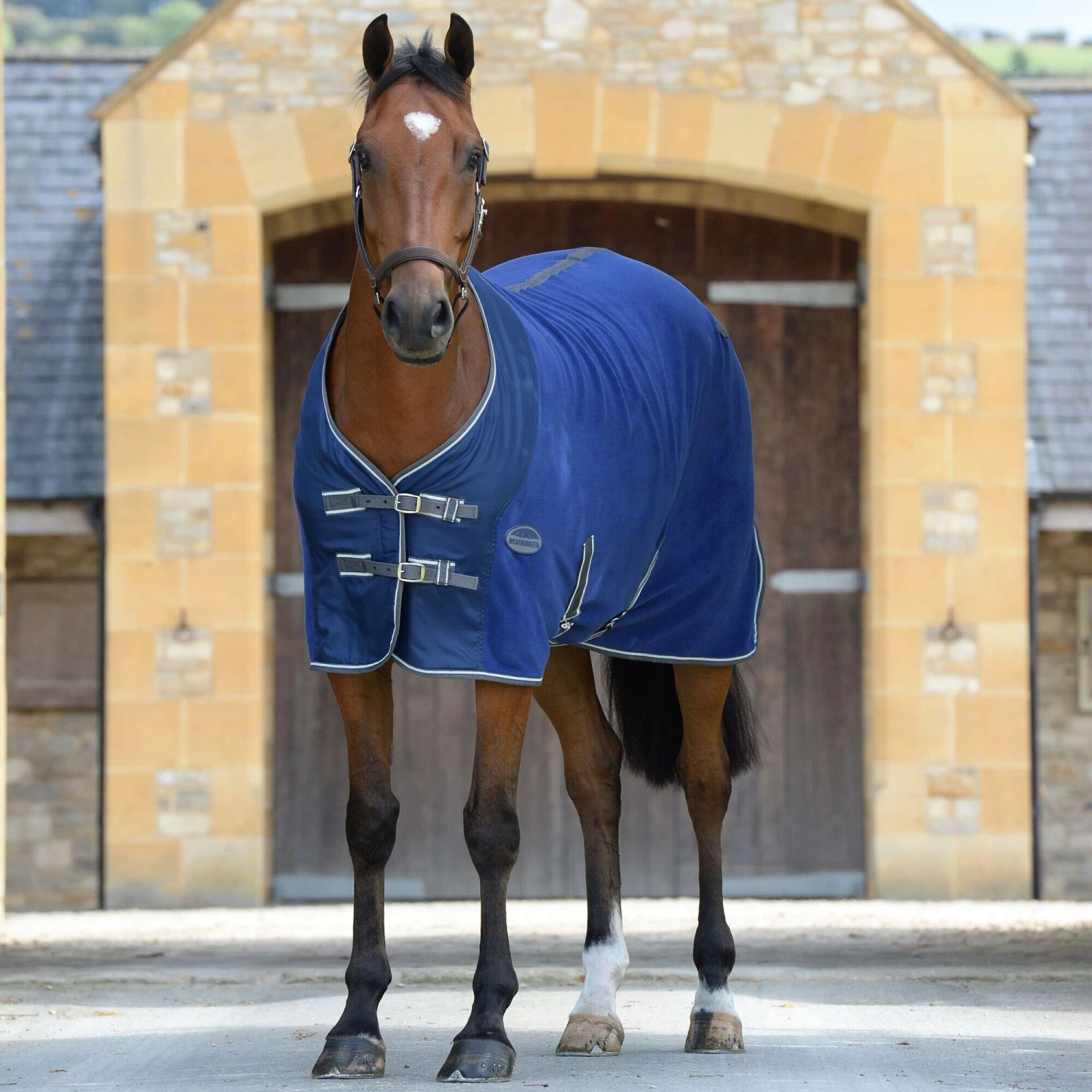 Weatherbeeta StandardNeck Fleece Horse Cooler Rug (Dark Blue/Grey/White) - Image 3