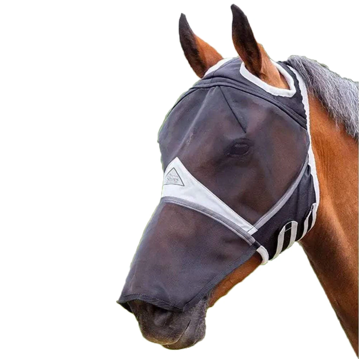 Fine Mesh Ear Holes Horse Fly Mask With Nose (Black)