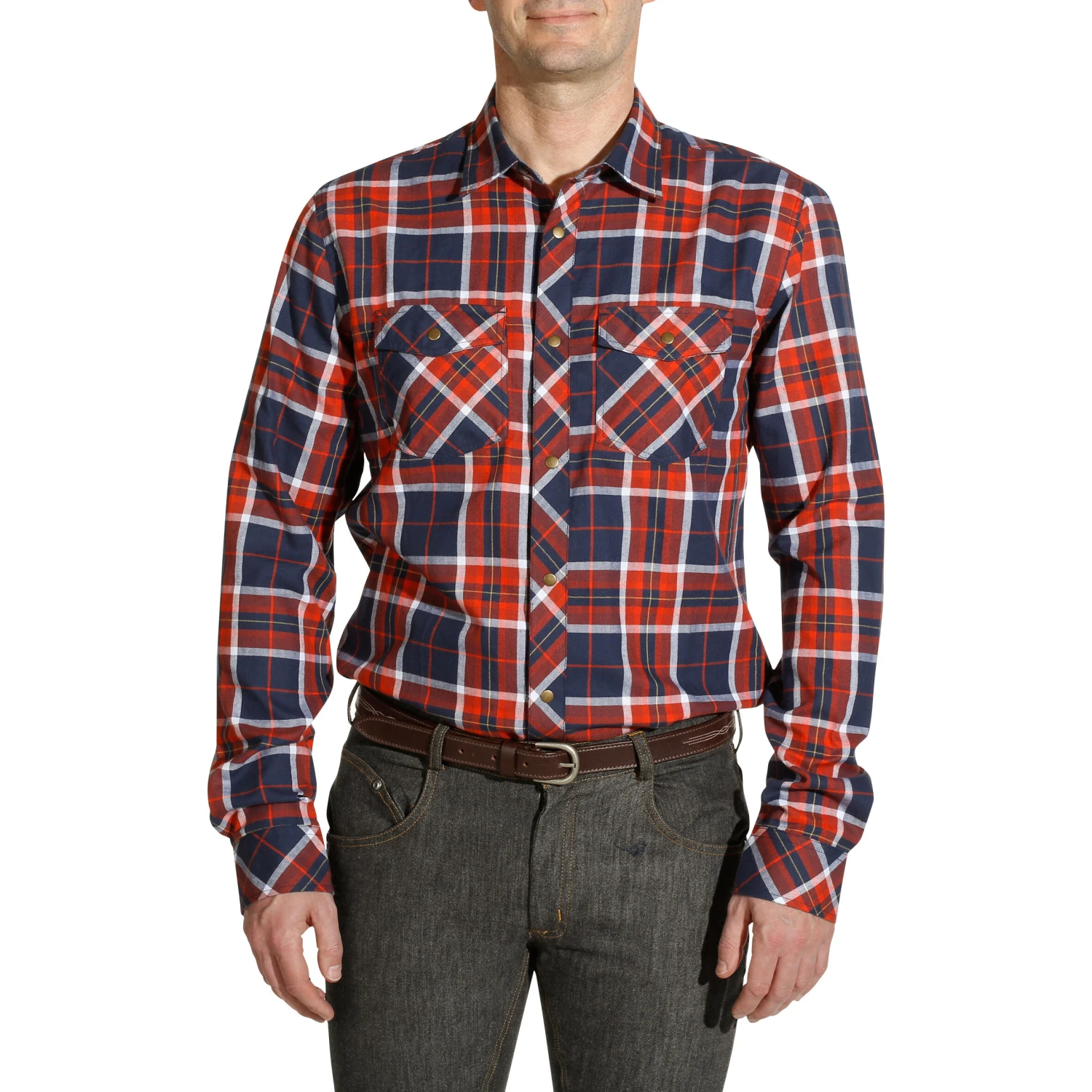 Sentier Long-Sleeved Horse Riding Shirt - Navy And Red Checks - Image 2