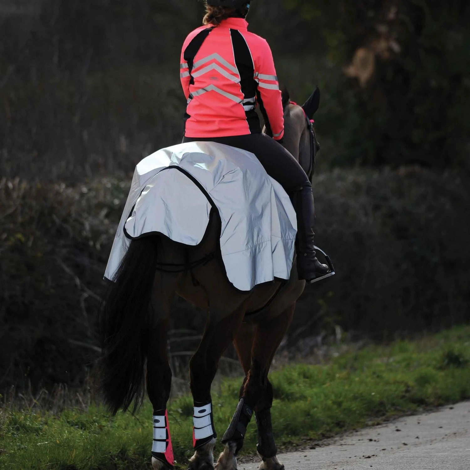 Weatherbeeta Reflective Wrap Around Horse Exercise Sheet (Silver/Black) - Image 3